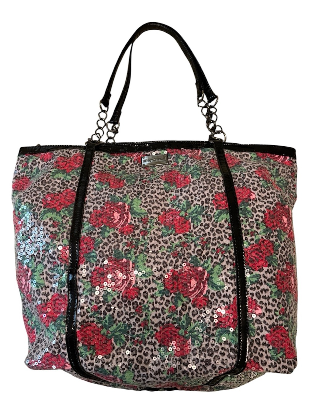 Betsey Johnson extra-large sequin leopard and rose print tote